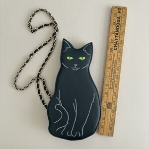 Black Cat Crossbody Purse Kitten Gold Chain Handbag Halloween Green Eyes Kitty